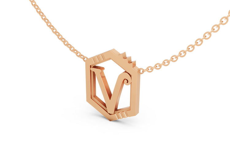 Mini Letter Necklace in Rose Gold, letter V