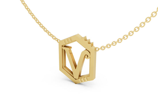 Mini Letter Necklace in Yellow Gold, letter V