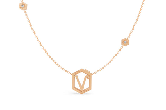 Mini Letter Necklace in Rose Gold, letter V
