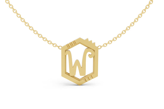 Mini Letter Necklace in Yellow Gold, letter W