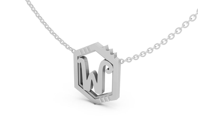 Mini Letter Necklace in White Gold, letter W