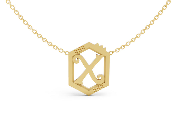 Mini Letter Necklace in Yellow Gold, letter X