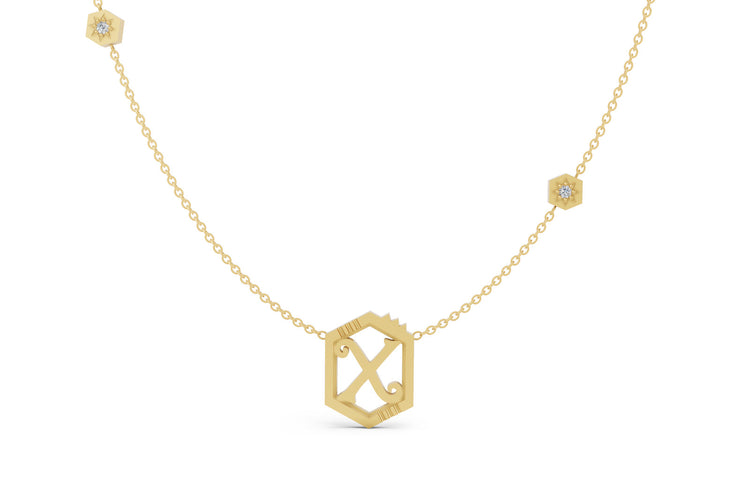 Mini Letter Necklace in Yellow Gold, letter X