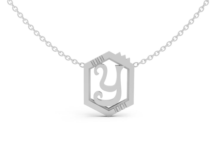 Mini Letter Necklace in White Gold, letter Y