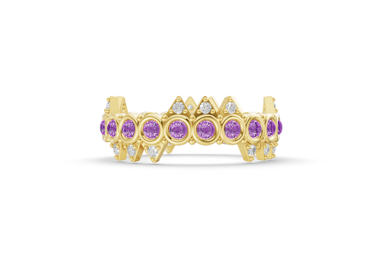 Amethyst Crooked Crown Ring - Yellow Gold