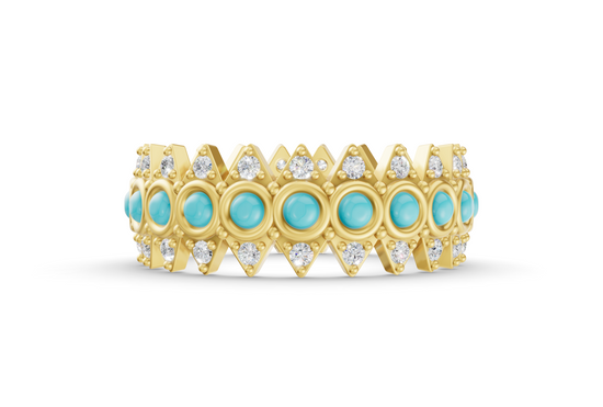 Turqouise Crown Ring - Yellow Gold