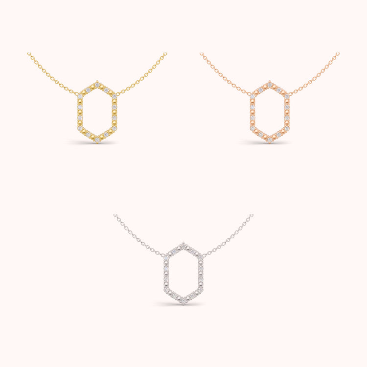 Diamond Dot Floating Frame Necklace in yellow, white and rose gold