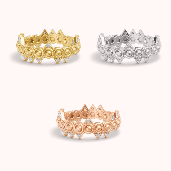 Crooked Crown Ring in yellow, white and rose gold