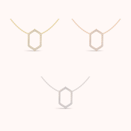 Pave Diamond Floating Frame Necklace in yellow, white and rose gold