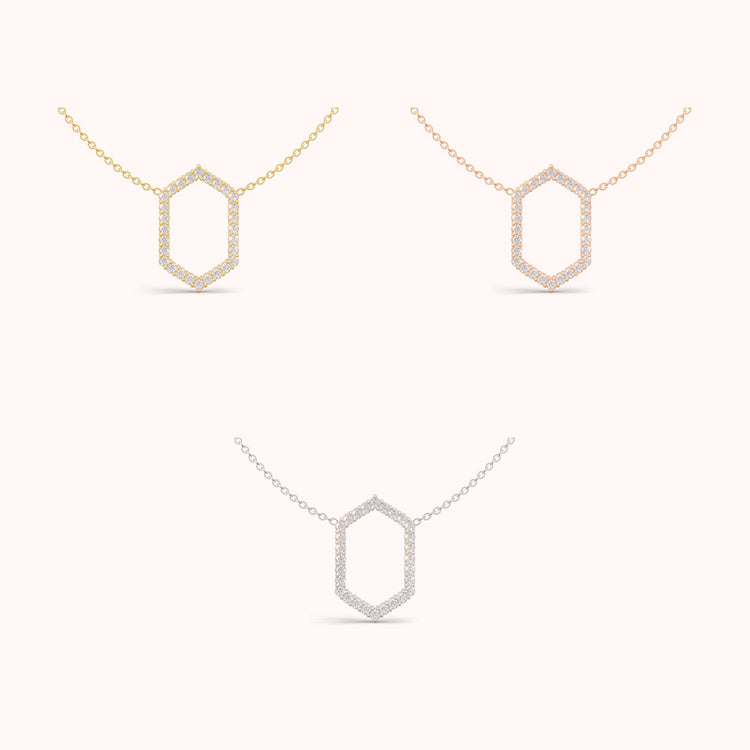 Pave Diamond Floating Frame Necklace in yellow, white and rose gold