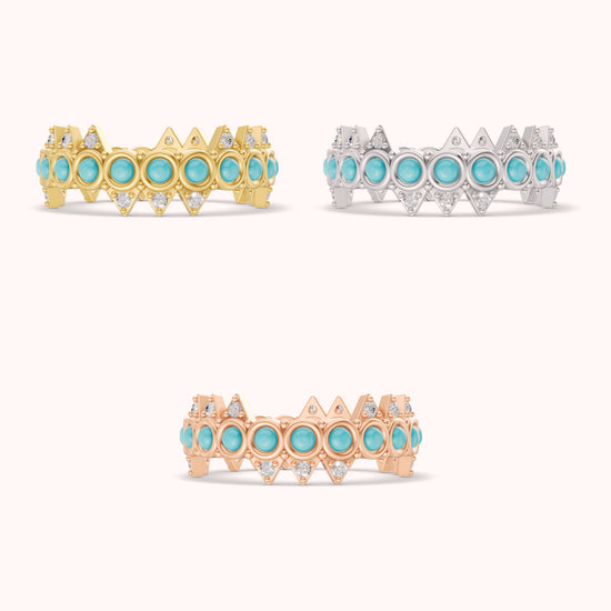 Turquoise Crooked Crown Ring in yellow, white and rose gold