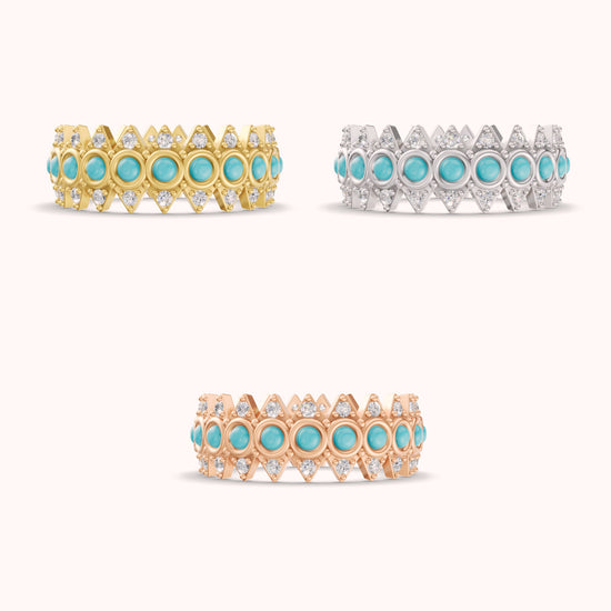 Turquoise Crown Ring in yellow, white and rose gold