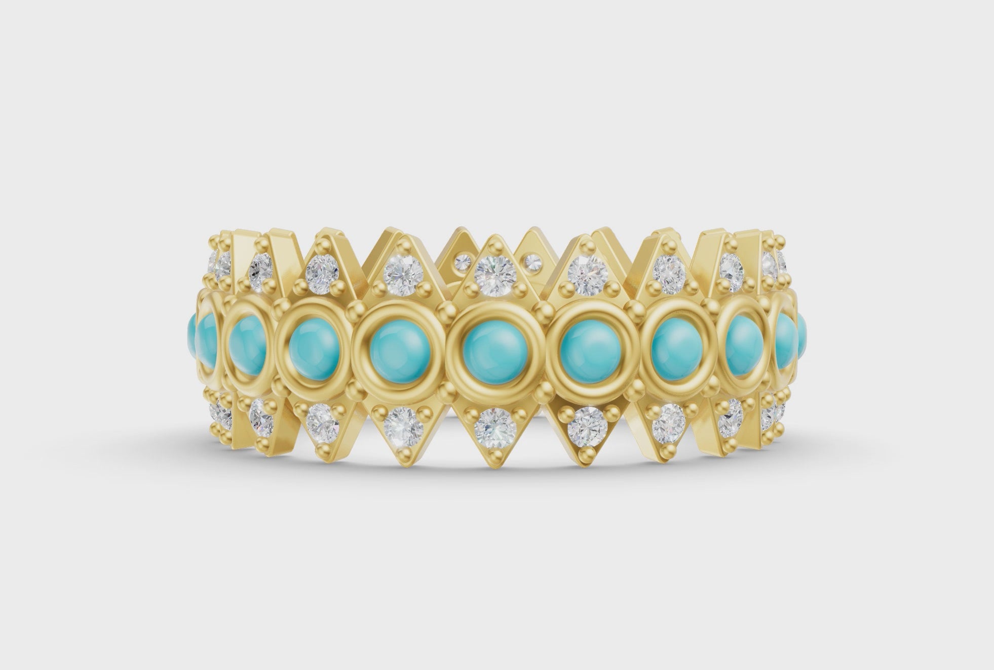 Turqouise Crown Ring - Yellow Gold - Video