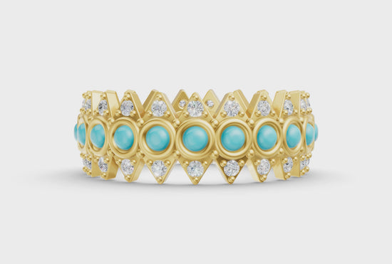 Turqouise Crown Ring - Yellow Gold - Video