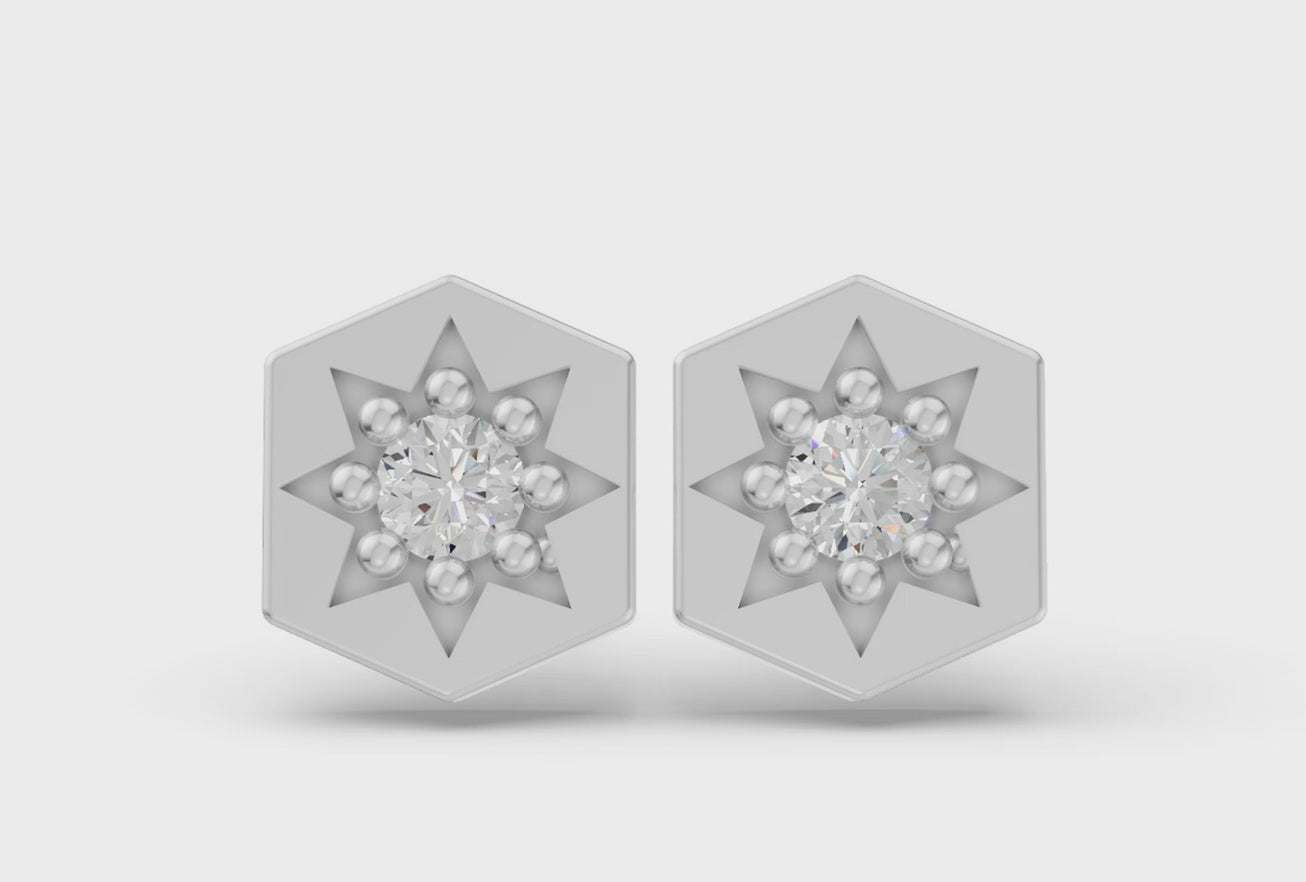 Hexagon Studs in White Gold  and Diamond  - Video