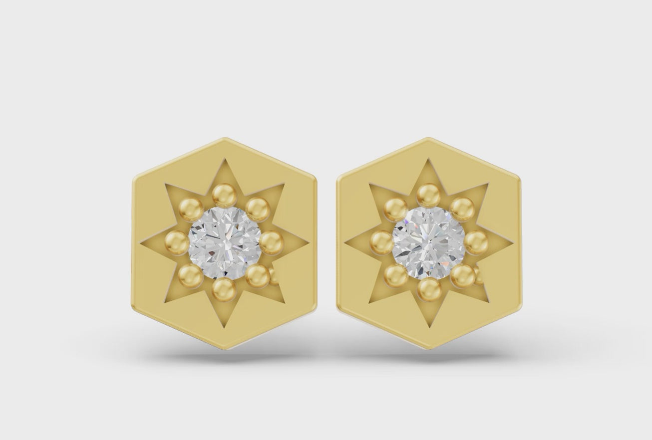 Hexagon Studs in Yellow Gold and Diamond - Video