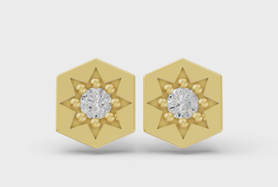 Hexagon Studs in Yellow Gold and Diamond - Video