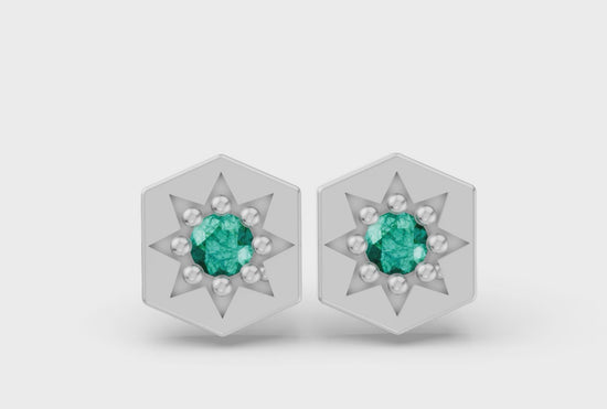 Hexagon Studs in White Gold and Emerald - Video