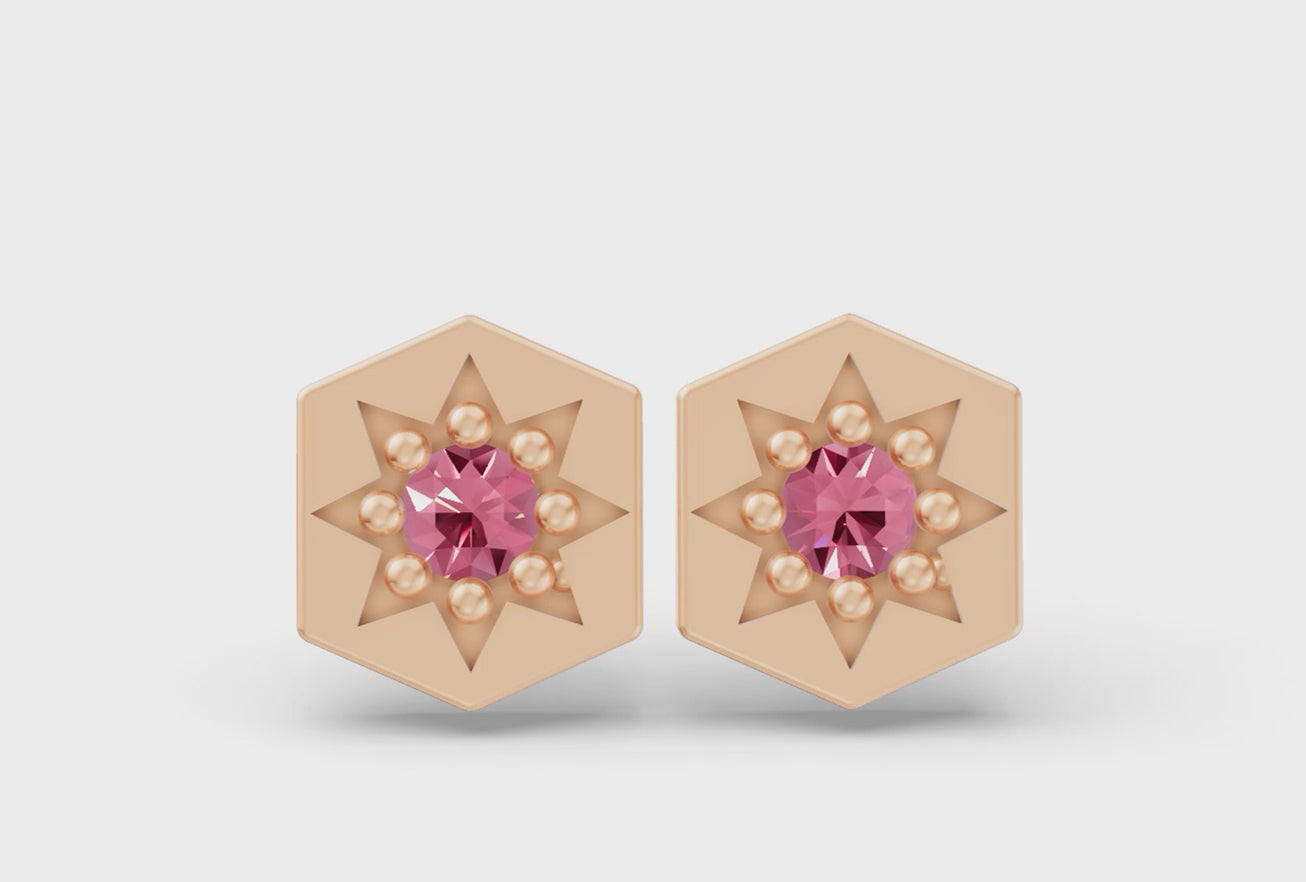 Hexagon Studs in Rose Gold and Pink Sapphire - Video