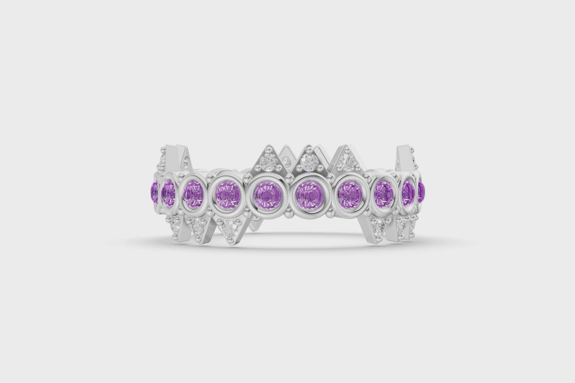 Amethyst Crooked Crown Ring - White Gold - Video