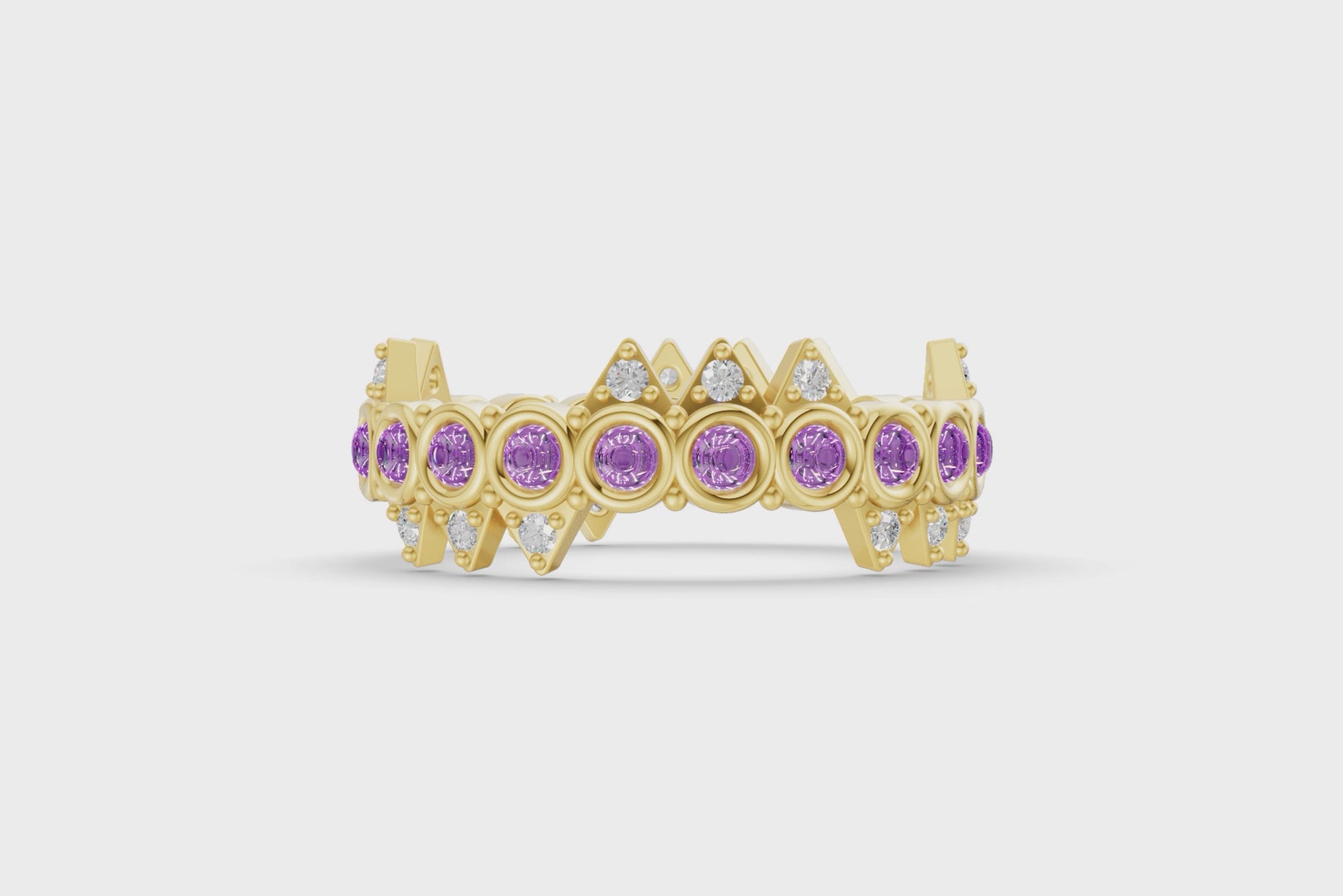 Amethyst Crooked Crown Ring - Yellow Gold - Video