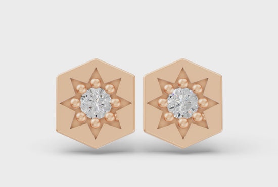 Hexagon Studs in Rose Gold and Diamond  - Video