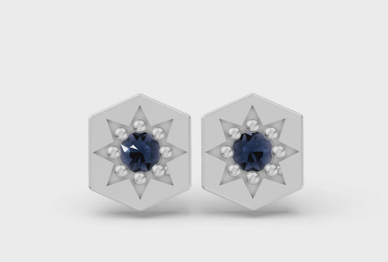 Hexagon Studs in White Gold and Sapphire - Video