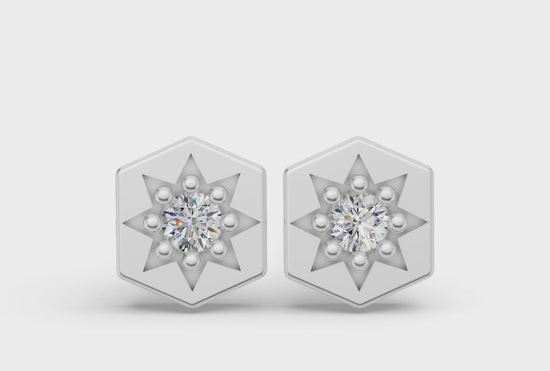 Mini Hexagon Studs in White Gold and Diamond - Video