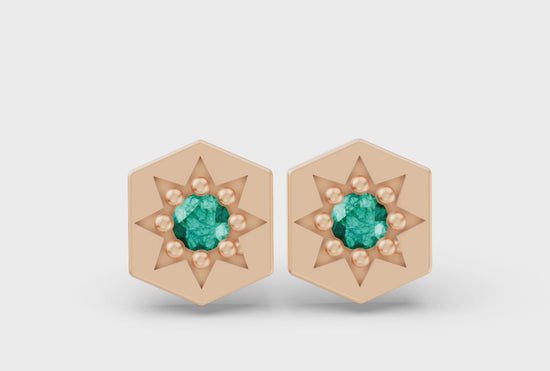 Hexagon Studs in Rose Gold and Emerald - Video