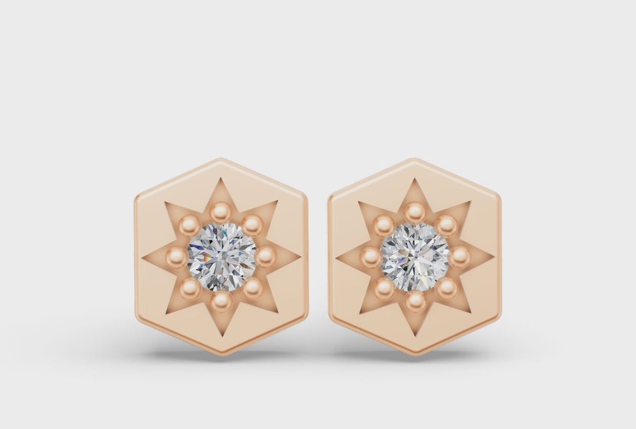 Mini Hexagon Studs in Rose Gold and Diamond -  Video