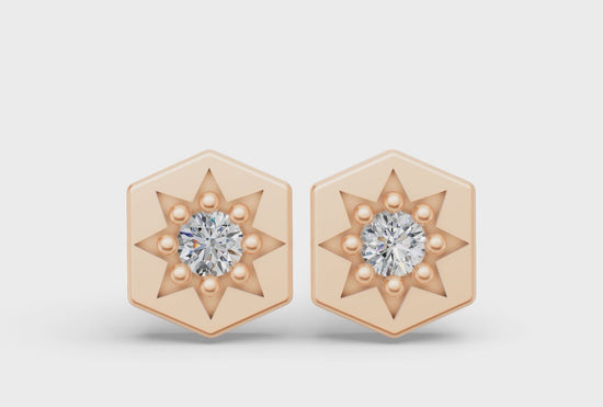 Mini Hexagon Studs in Rose Gold and Diamond -  Video