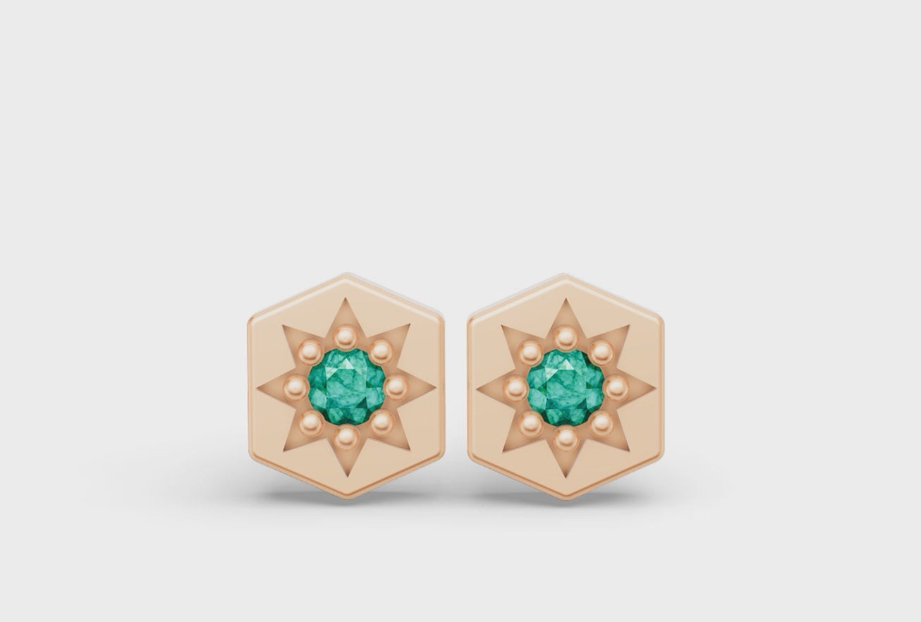 Mini Hexagon Studs in Rose Gold and Emerald - Video