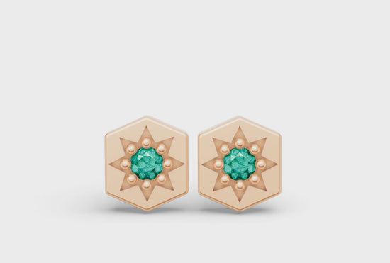 Mini Hexagon Studs in Rose Gold and Emerald - Video