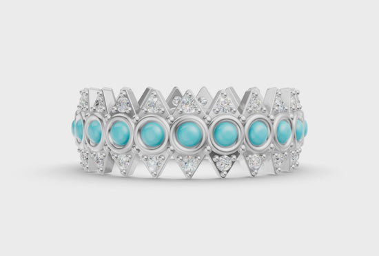 Turqouise Crown Ring - White Gold - Video