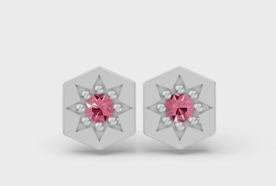 Hexagon Studs in White Gold and Pink Sapphire - Video